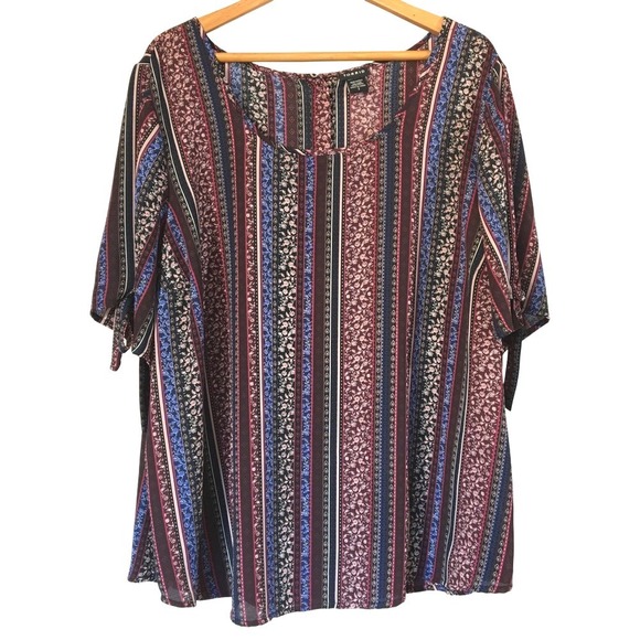 torrid Tops - Torrid Striped Floral‎ Tie Sleeve Button Back Blouse Size 3 Multicolor